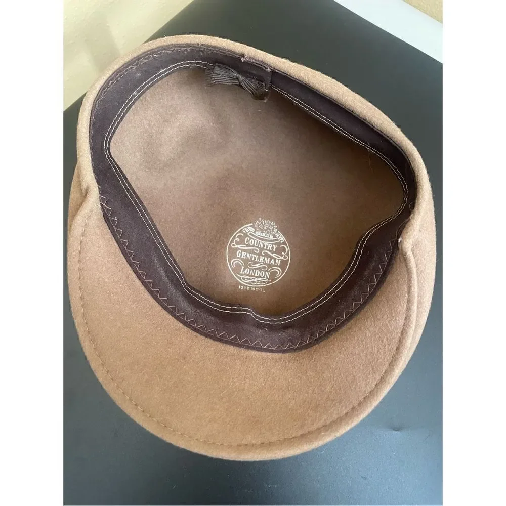 Country Gentleman London Driving Cap Tan 100% Wool Winter Newsboy Hat Size M